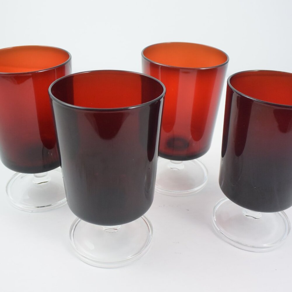 Set of 4 Vtg Luminarc France Ruby Red Shot Glasses Cordials Aperitifs Ex Cond!
